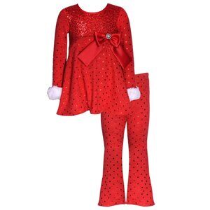NEW Bonnie Jean Girls 2T-6X Red Foil Dot Knit Christmas Santa Set